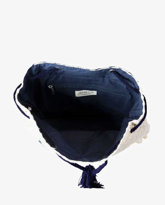 Aztec Patterned Cotton Backpack with tassels