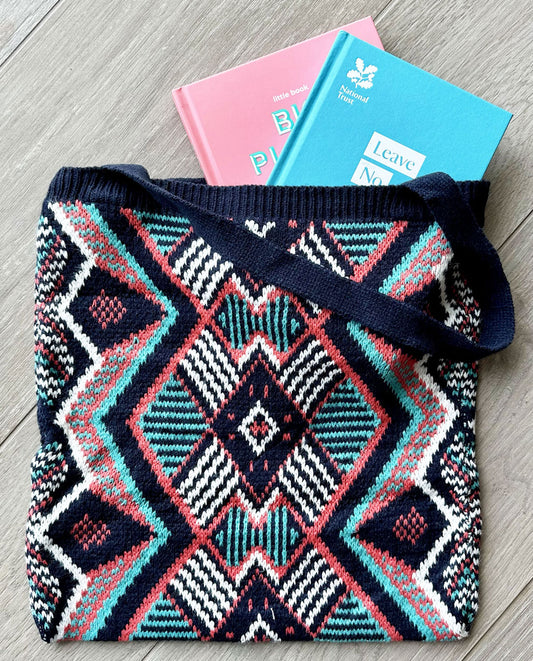 Navy Aztec Knitted Book Bag