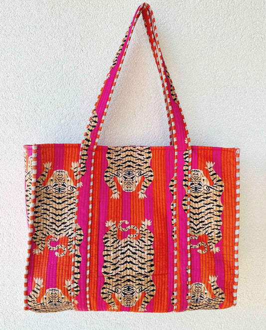 Tiger Print Quilted Beach Bag