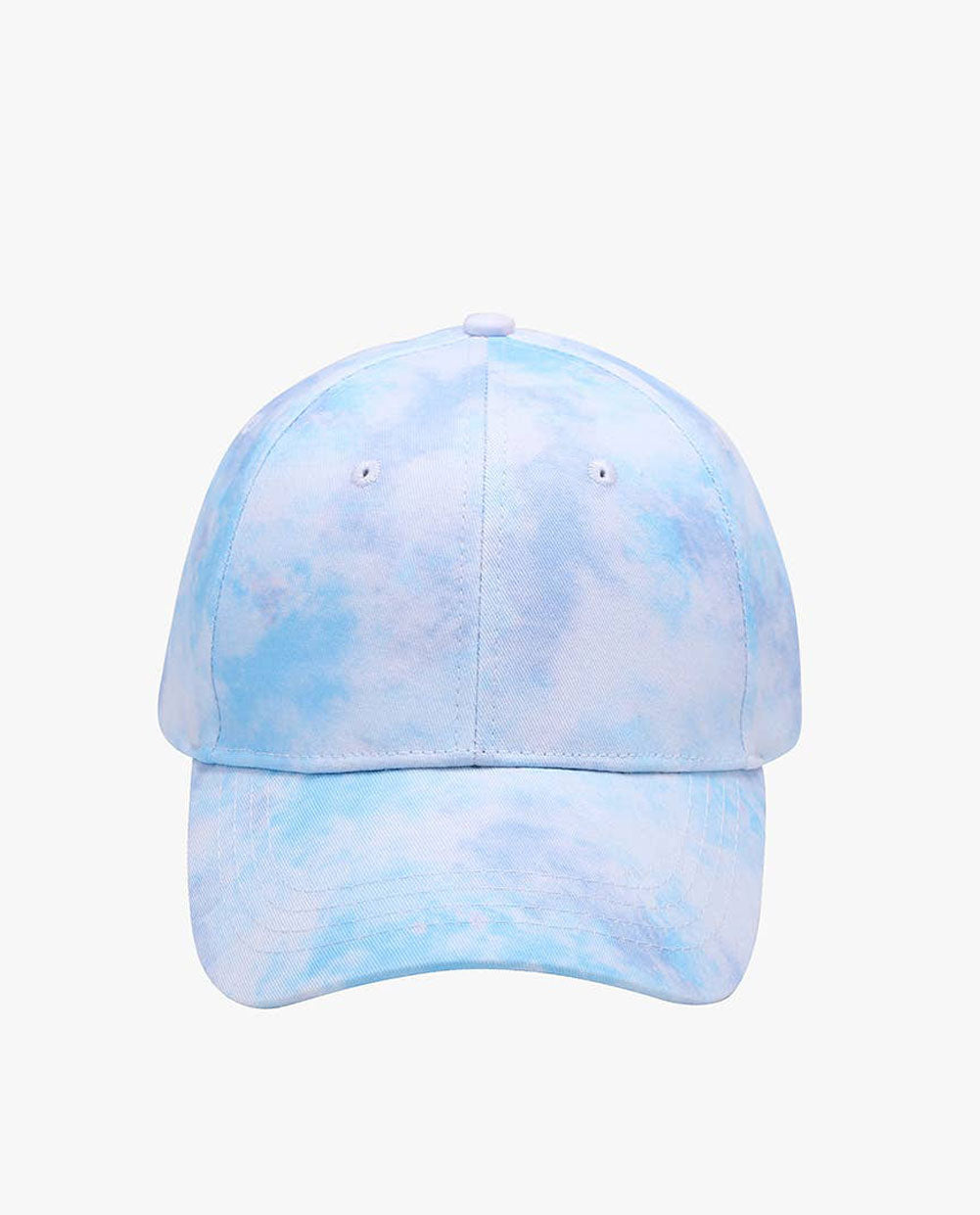 Blue and white tie-dye baseball cap on a white background