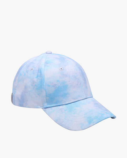 Blue tie-dye baseball cap on a white background