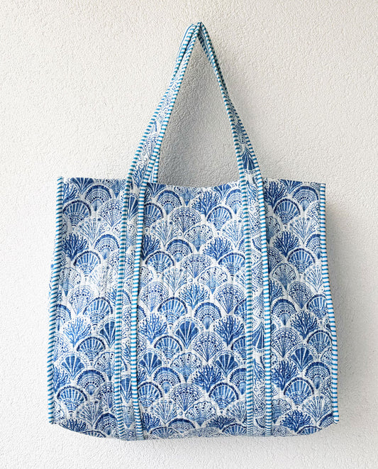 Blue Shell Quilted Beach Bag
