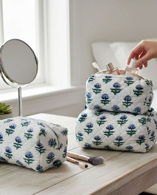 Quilted Cotton Floral Cosmetics Set | Washbag 3 set