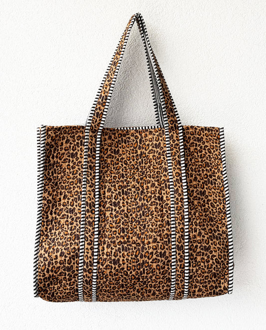 Dark Leopard Quilted Beach Bag