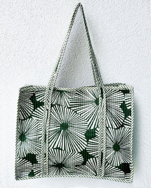 Leaf Print Cotton Beach Tote Bag