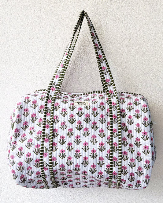 Pink Flower Print Duffle Weekend Bag