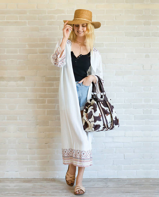 Alexandra Tribal Print Kimono White