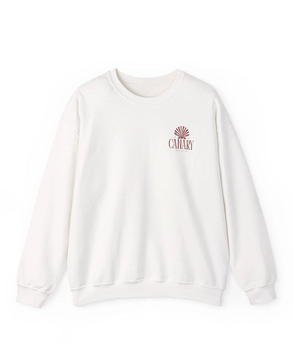 White sweatshirt with a logo on a white background