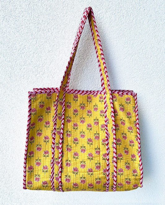 Tote Bag Quilted Cotton Yellow | Beach Bag Floral